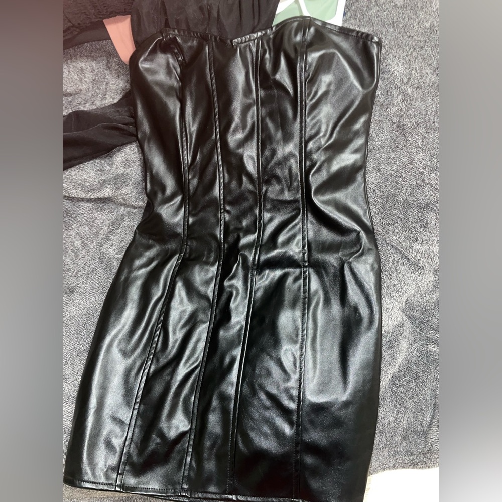 American Threads Leather Mini Dress